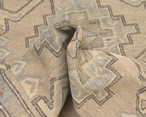 10 Ft Vintage Brown Persian Style Hand Knotted Low Pile Wool Runner Rug